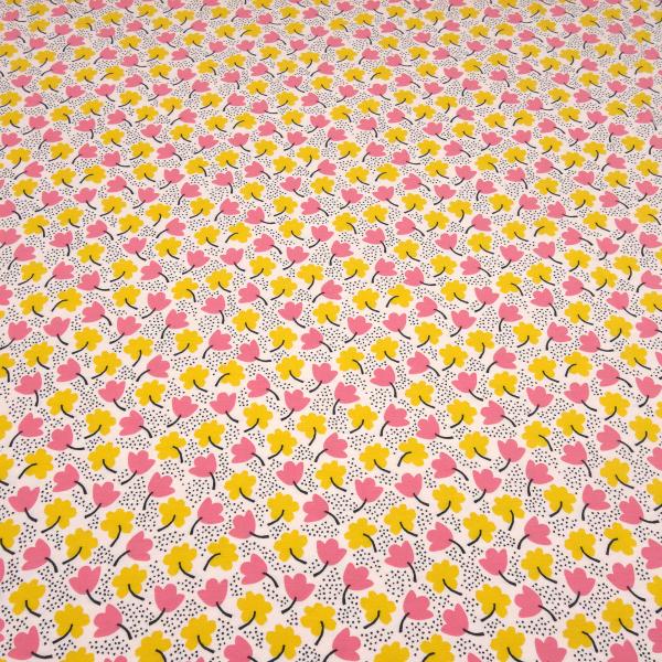 Fabric modal jersey with floral pattern design pale pink pink yellow black dress fabric children's fabric