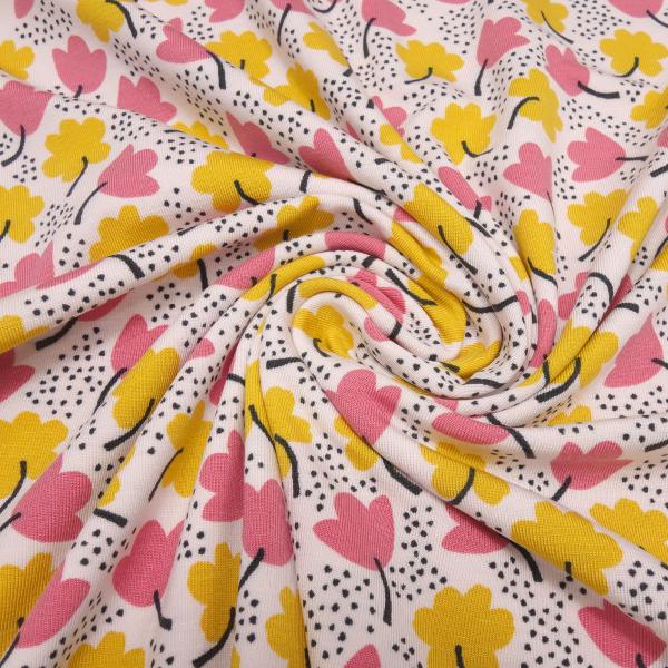 Fabric modal jersey with floral pattern design pale pink pink yellow black dress fabric children's fabric