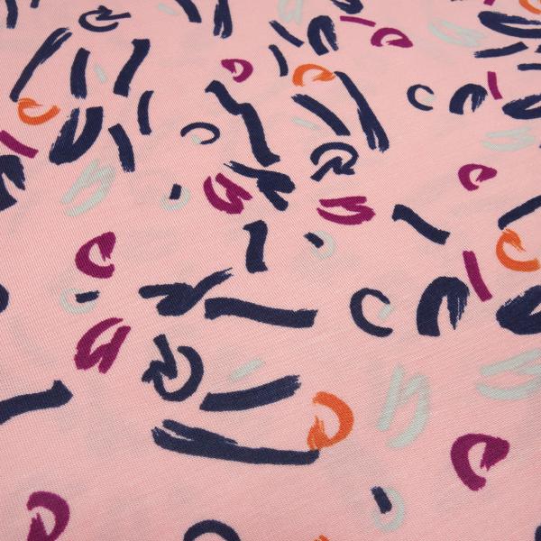 Fabric modal jersey with abstract graphic design pink blue fuchsia dress fabric children's fabric