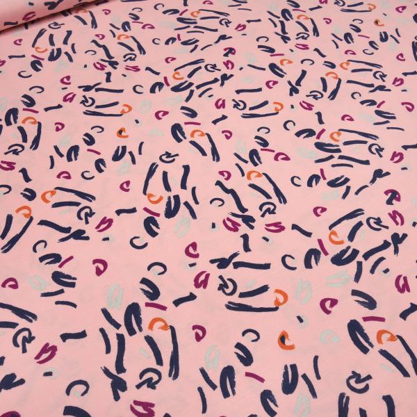 Fabric modal jersey with abstract graphic design pink blue fuchsia dress fabric children's fabric