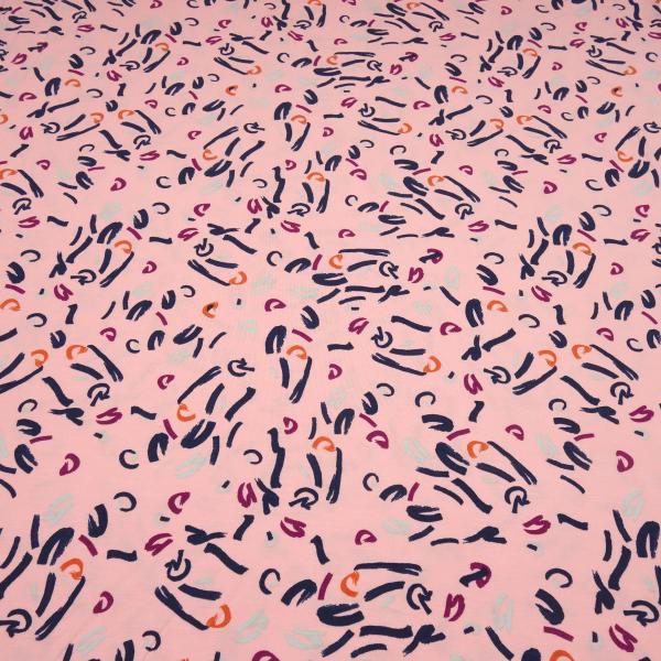 Fabric modal jersey with abstract graphic design pink blue fuchsia dress fabric children's fabric