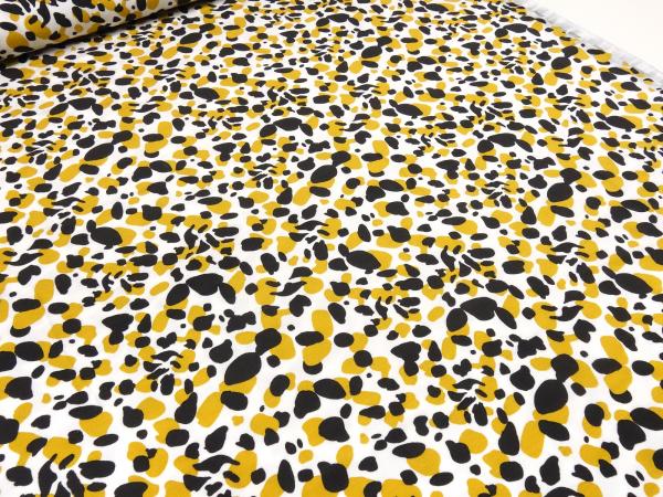 Stoff Modal Jersey Tupfen Flecken Design weiß curry senf schwarz Kleiderstoff Kinderstoff
