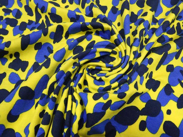 Fabric modal jersey with polka dots spots design yellow royal blue navy dress fabric children's fabric