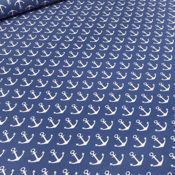 Fabric Cotton French terry sweatshirt fabric with nautical anchor design blue white children's fabric dress fabric