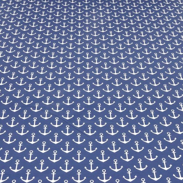 Fabric Cotton French terry sweatshirt fabric with nautical anchor design blue white children's fabric dress fabric