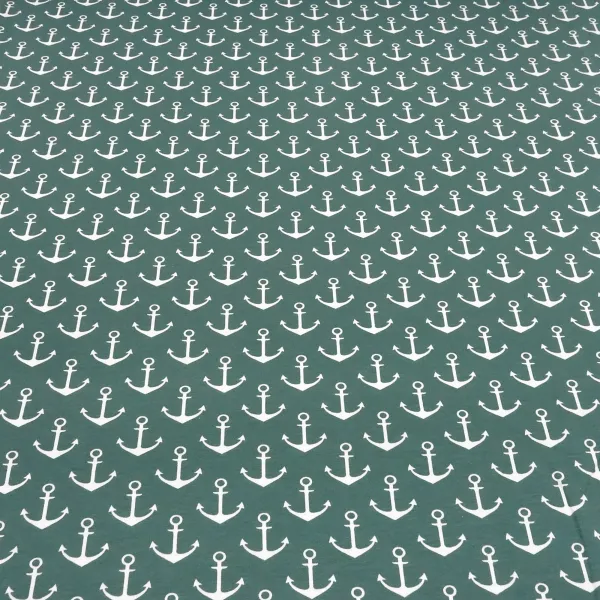 Stoff Baumwolle French Terry Sweatshirtstoff mit maritimen Anker Design grün altgrün weiß Kinderstoff Kleiderstoff