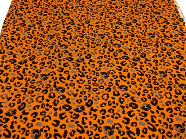 Stoff Sweatshirtstoff innen weich angerauht mit Tierfellmuster Leopard/Jaguar Design orange grau schwarz Kleiderstoffe Kinderstoffe Hoodiestoffe