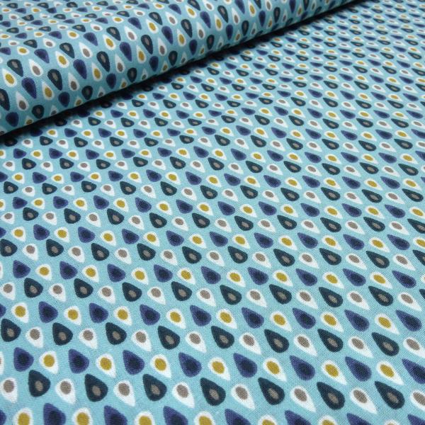 Stoff 100% Baumwolle Popeline mit Tropfen Design türkis blau weiß senf bunt Kleiderstoff Kinderstoff Dekostoff