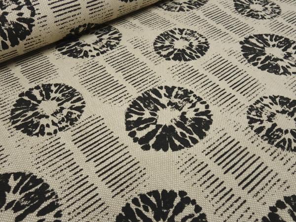 Stoff Baumwolle Baumwollstoff mit Ornamente Kreise Design natur schwarz Kleiderstoff Dekostoff!