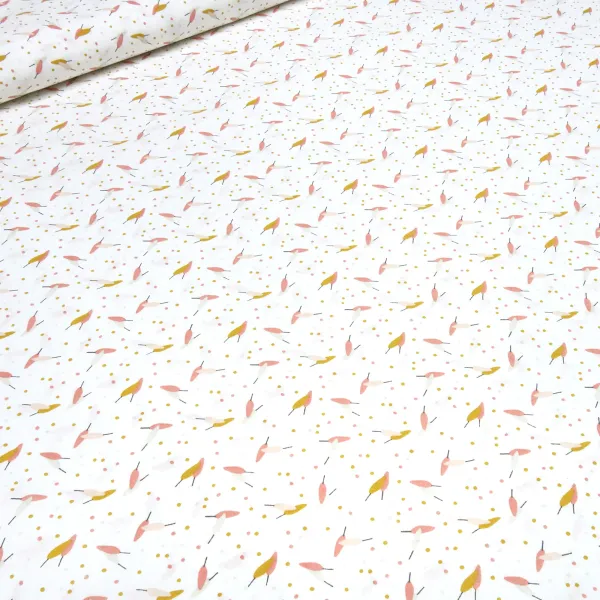 Stoff 100% Baumwolle Popeline Blätter Punkte Pünktchen Design weiß rot orange curry gelb grün bunt Kleiderstoff Kinderstoff Dekostoff
