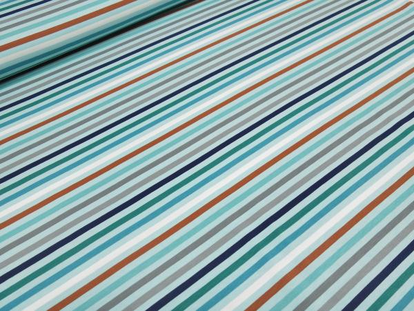 Stoff Baumwolle Jersey mit 5 mm Streifen Design grün türkis blau braun grau weiß bunt gestreift Kleiderstoff Kinderstoff