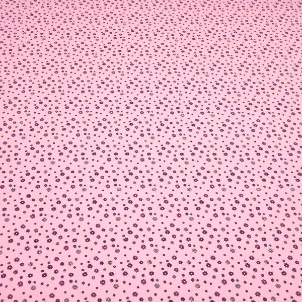 Stoff Baumwolle Jersey mit Blumenmuster Streublumen Design rosa pink schwarz bunt Kleiderstoff Kinderstoff