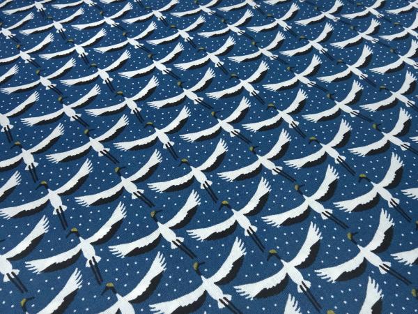 Stoff 100% Baumwolle Popeline mit Vögel Stroche Design blau weiß schwarz Kleiderstoff Blusenstoff Dekostoff