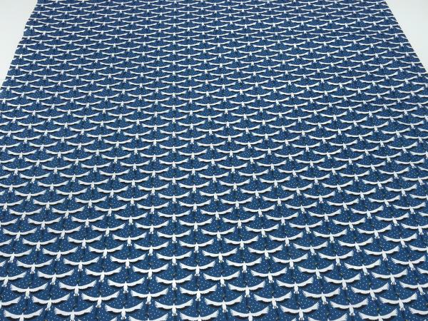 Stoff 100% Baumwolle Popeline mit Vögel Stroche Design blau weiß schwarz Kleiderstoff Blusenstoff Dekostoff