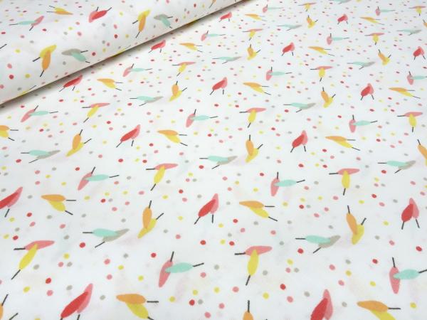Stoff 100% Baumwolle Popeline mit Blätter Punkte Pünktchen Design weiß rot orange gelb grün bunt Kleiderstoff Kinderstoff Dekostoff
