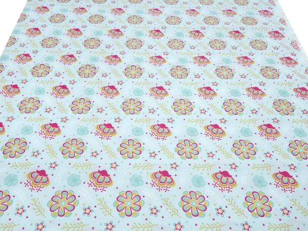 Stoff Baumwolle Popeline mit Blumen Blüten Design türkis mint pink curry weiß Blusenstoff Kleiderstoff Dekostoff