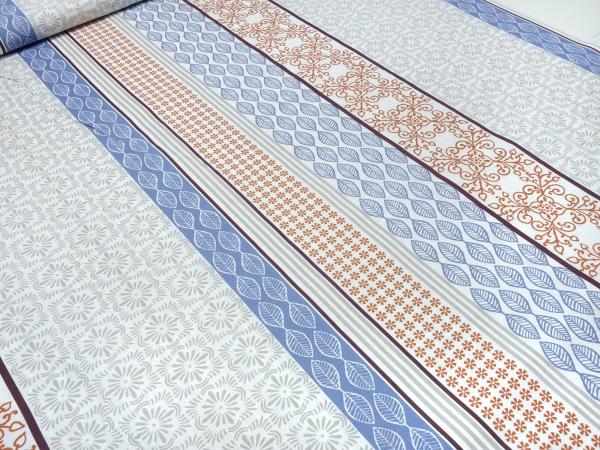 Stoff 100% Baumwolle Popeline mit Streifen Ornamente Design weiß blau grau terracotta Kleiderstoff Blusenstoff Dekostoff