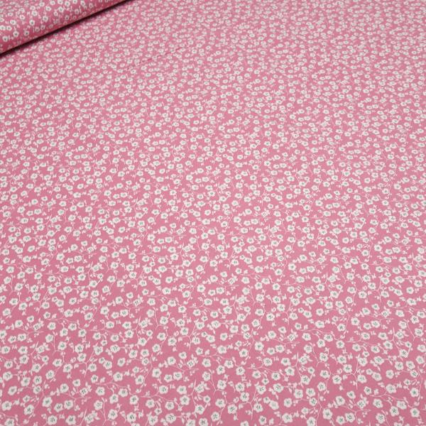 Stoff Baumwolle Popeline mit Streublumen Blumen Ranken Design rosa weiß Blusenstoff Kleiderstoff Dekostoff