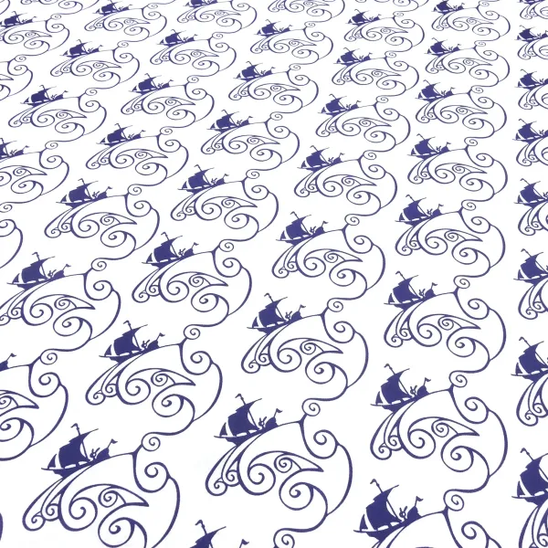 Stoff 100% Baumwolle Popeline mit Schiffe Wellen Design weiß marine blau Kleiderstoff Blusenstoff Dekostoff