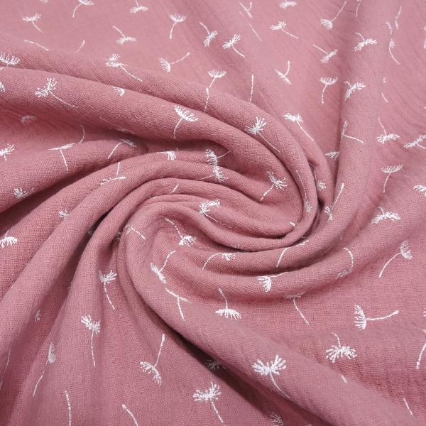 Stoff 100% Baumwolle Musselin Double Gauze Pusteblume Design rosa weiß Blusenstoff Spucktuch Kinderstoff