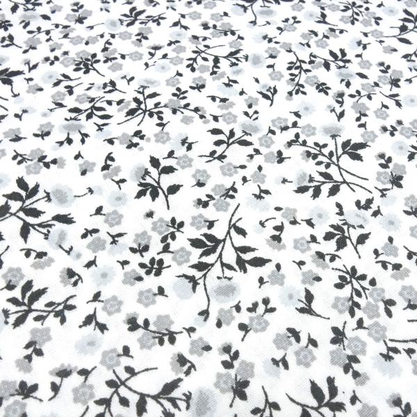Fabric cotton poplin with scattered flowers flowers tendrils design white black gray blouse fabric dress fabric decorative fabric