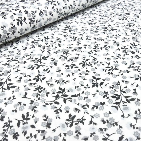 Fabric cotton poplin with scattered flowers flowers tendrils design white black gray blouse fabric dress fabric decorative fabric