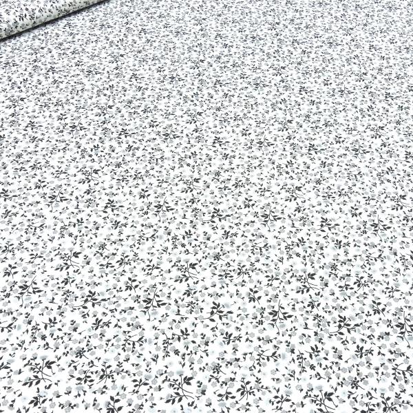 Fabric cotton poplin with scattered flowers flowers tendrils design white black gray blouse fabric dress fabric decorative fabric