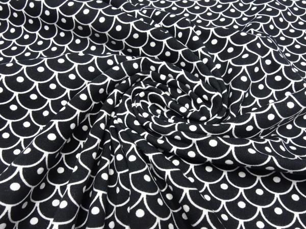 Stoff Baumwolle Jersey mit Schuppen Design schwarz weiss Kinderstoffe Kleiderstoffe