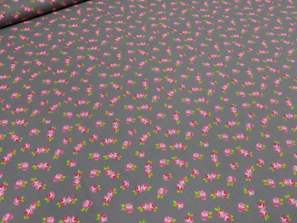 Stoff Baumwolle Popeline Rosen Blumen grau pink rosa weiß Blusenstoff Kleiderstoff Dekostoff​