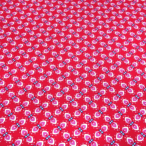 Stoff Baumwolle Popeline mit retro Blumenmuster Design rot rosa weiß blau Kleiderstoff Kinderstoff Dekostoff