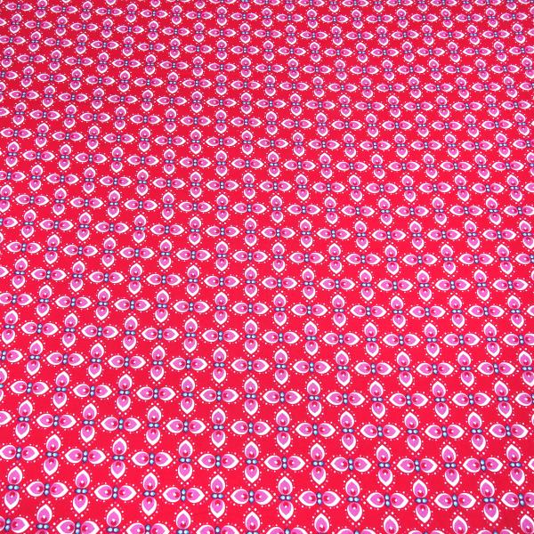 Stoff Baumwolle Popeline mit retro Blumenmuster Design rot rosa weiß blau Kleiderstoff Kinderstoff Dekostoff
