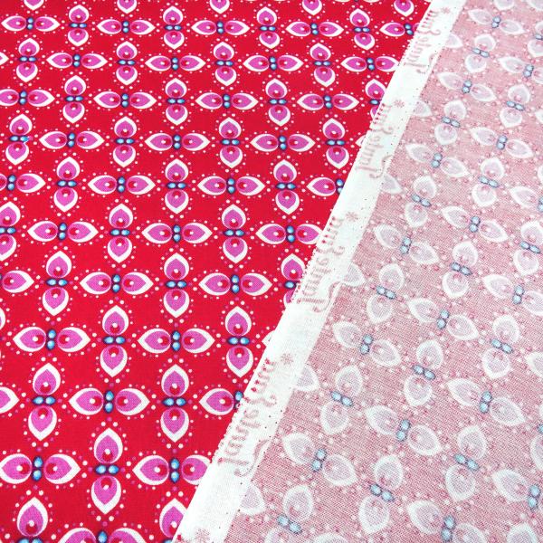 Stoff Baumwolle Popeline mit retro Blumenmuster Design rot rosa weiß blau Kleiderstoff Kinderstoff Dekostoff