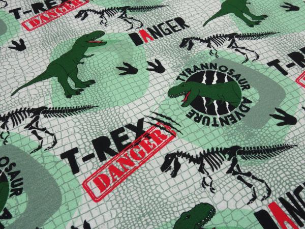 Cotton French Terry sweatshirt fabric with dino dinosaur design green grey black red children's fabric dress fabric