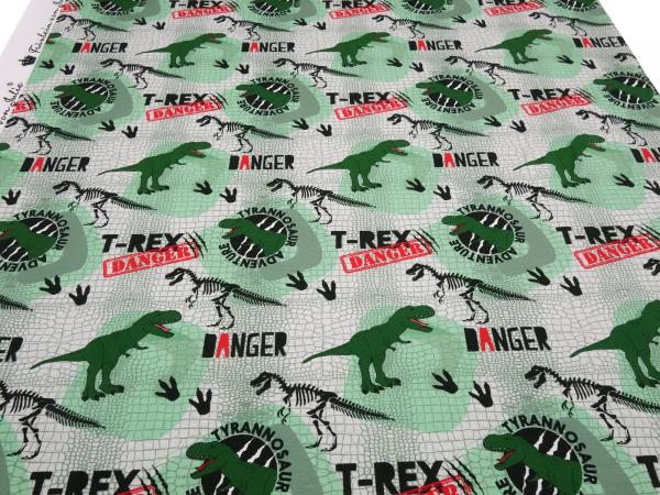 Cotton French Terry sweatshirt fabric with dino dinosaur design green grey black red children's fabric dress fabric