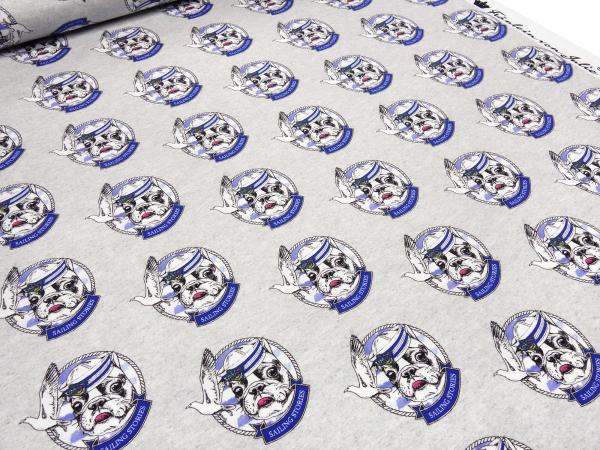 Stoff Sweatshirtstoff French Terry Hunde Franz. Bulldog Möven grau blau weiß Kleiderstoff Kinderstoff Fräulein von Julie