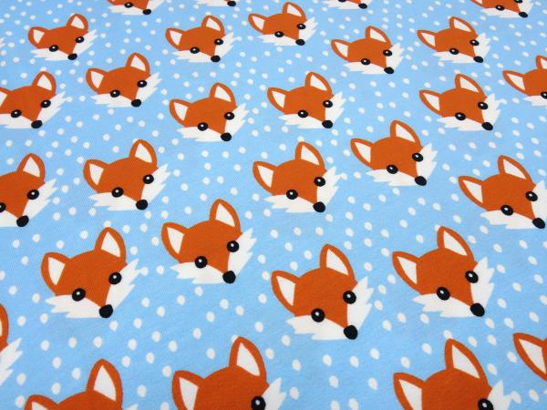 Fabric cotton jersey with foxes fox head design blue white orange children's fabric dress fabric