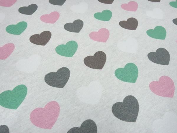 Stoff Baumwolle Sweatshirtstoff French Terry mit Herzen Design hellgrau rosa grün grau Kinderstoff Kleiderstoff