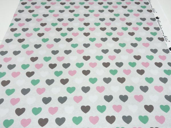 Stoff Baumwolle Sweatshirtstoff French Terry mit Herzen Design hellgrau rosa grün grau Kinderstoff Kleiderstoff