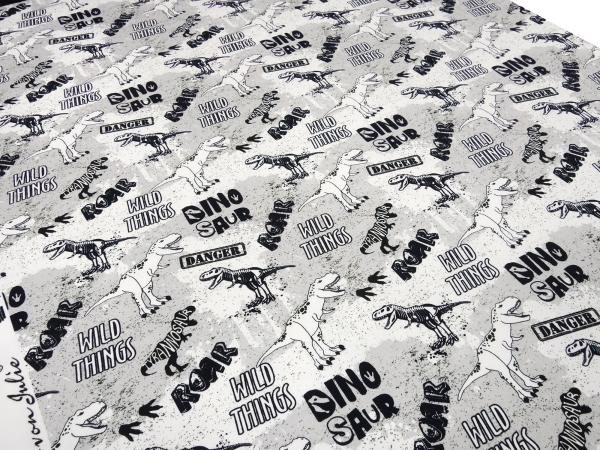 Stoff Baumwolle French Terry Sweatshirtstoff Dino Dinosaurier Design schwarz weiß grau Kinderstoff Kleiderstoff