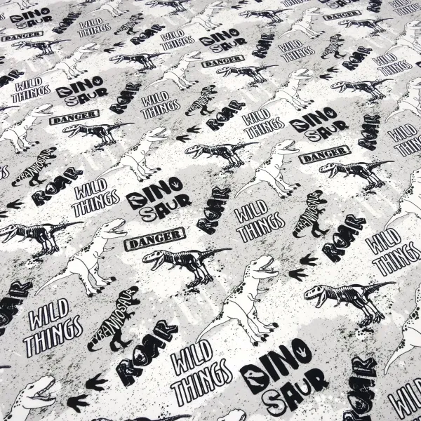 Fabric cotton french terry sweatshirt fabric dino dinosaur design black white gray children's fabric dress fabric