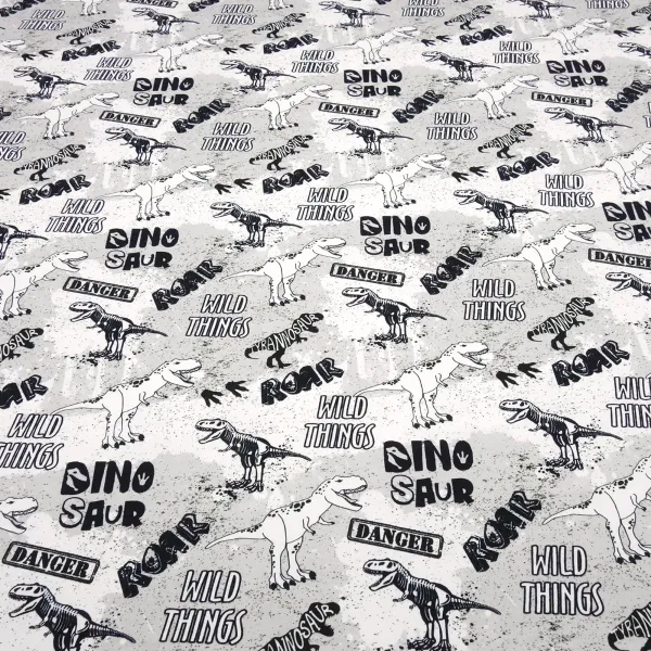 Fabric cotton french terry sweatshirt fabric dino dinosaur design black white gray children's fabric dress fabric