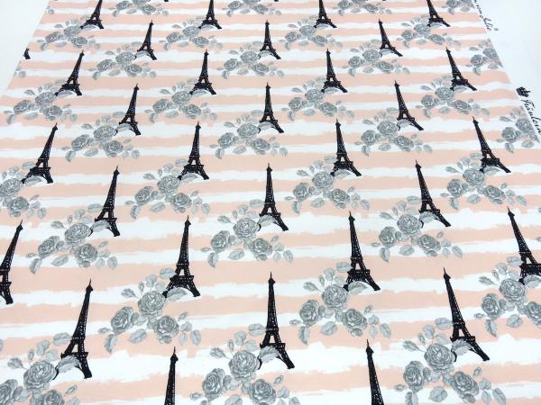 Stoff Baumwolle French Terry Sweatshirtstoff Eiffelturm Rosen Streifen Design lachs weiß grau schwarz Kleiderstoff Kinderstoff