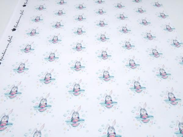 Stoff Baumwolle French Terry Sweatshirtstoff Hasen Häschen Flieger Flugzeige Design weiß bunt Kinderstoff Kleiderstoff