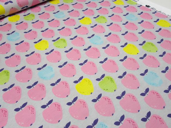 Stoff Baumwolle Jersey Apfel Äpfel Design grau rosa gelb grün blau Kleiderstoff Kinderstoff