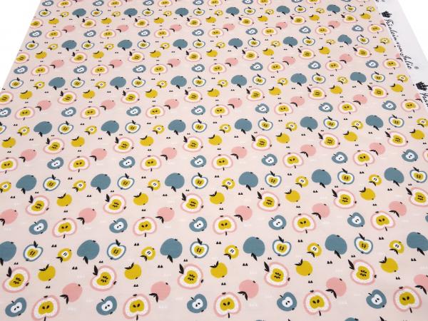 Stoff Baumwolle Jersey Apfel Äpfel Obst Design rosa senf grau weiß Kleiderstoff Kinderstoff