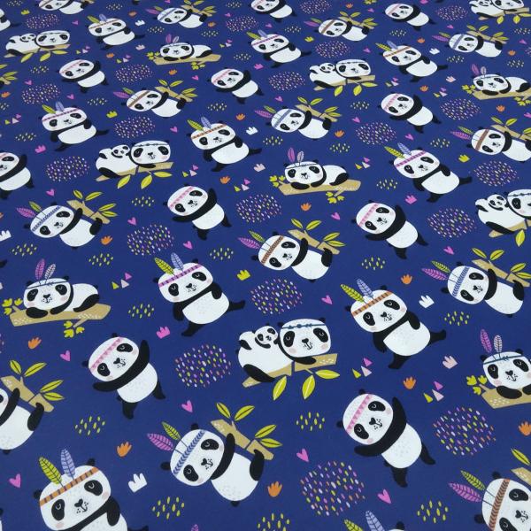 Fabric cotton jersey panda bear design blue white black colorful children's fabric dress fabric