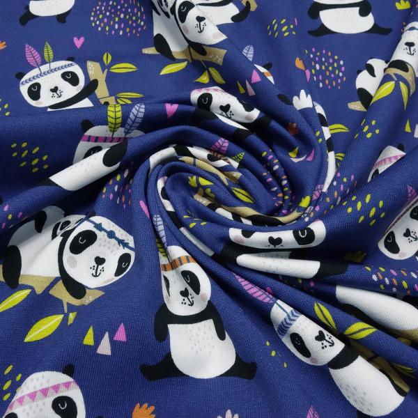 Fabric cotton jersey panda bear design blue white black colorful children's fabric dress fabric