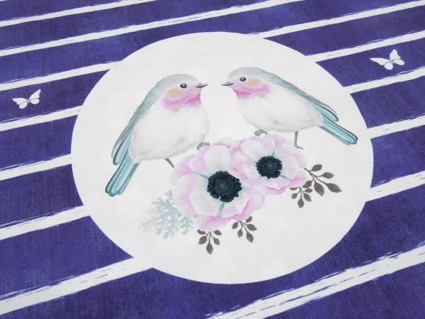 Fabric cotton jersey panel birds floral design blue pink white mint colorful children's fabric dress fabric