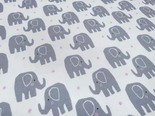 Stoff Baumwolle Jersey Elefanten Pünktchen Design weiß grau rosa Kinderstoff Kleiderstoff