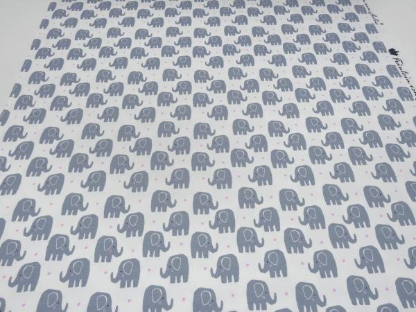 Stoff Baumwolle Jersey Elefanten Pünktchen Design weiß grau rosa Kinderstoff Kleiderstoff
